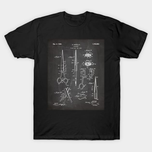 Hair Scissors Patent - Salon Art - Black Chalkboard T-Shirt by patentpress